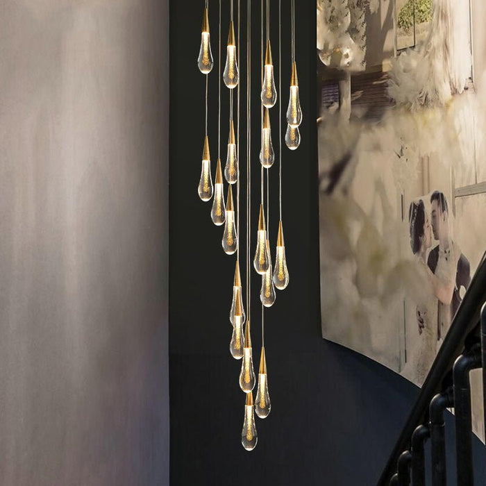 BAMDECOR LT12 18-Heads Solid Crystal Rain drop Chandelier High Ceiling Foyers Entrance Chandeliers Staircase Long Pendant Light (Gold) - Amazingooh Wholesale