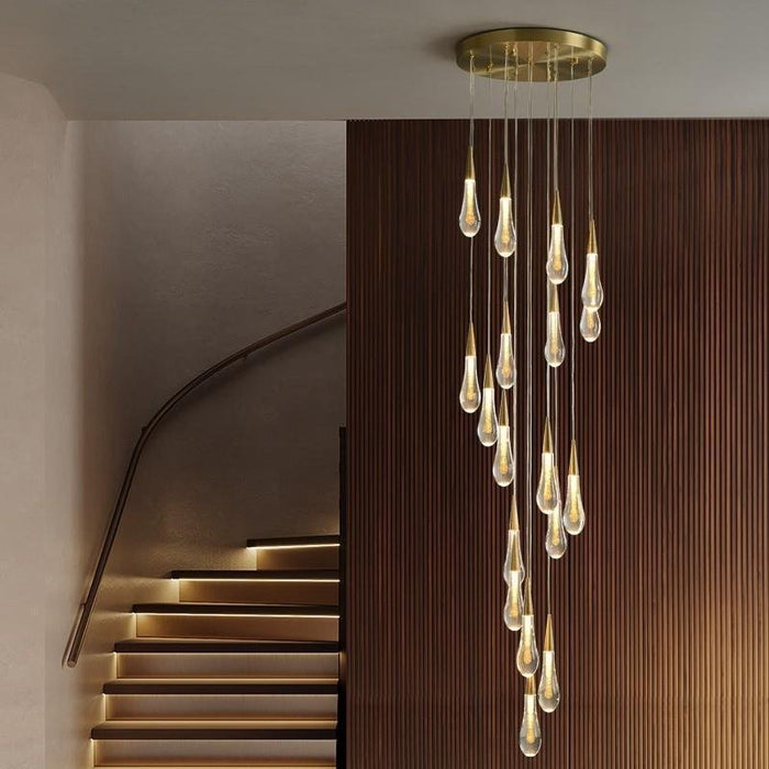 BAMDECOR LT12 18-Heads Solid Crystal Rain drop Chandelier High Ceiling Foyers Entrance Chandeliers Staircase Long Pendant Light (Gold) - Amazingooh Wholesale