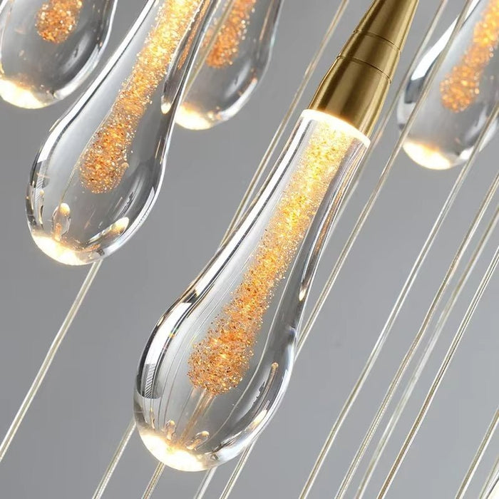 BAMDECOR LT12 18-Heads Solid Crystal Rain drop Chandelier High Ceiling Foyers Entrance Chandeliers Staircase Long Pendant Light (Gold) - Amazingooh Wholesale