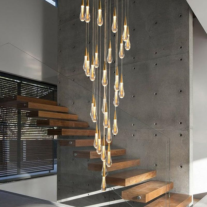 BAMDECOR LT12 18-Heads Solid Crystal Rain drop Chandelier High Ceiling Foyers Entrance Chandeliers Staircase Long Pendant Light (Gold) - Amazingooh Wholesale