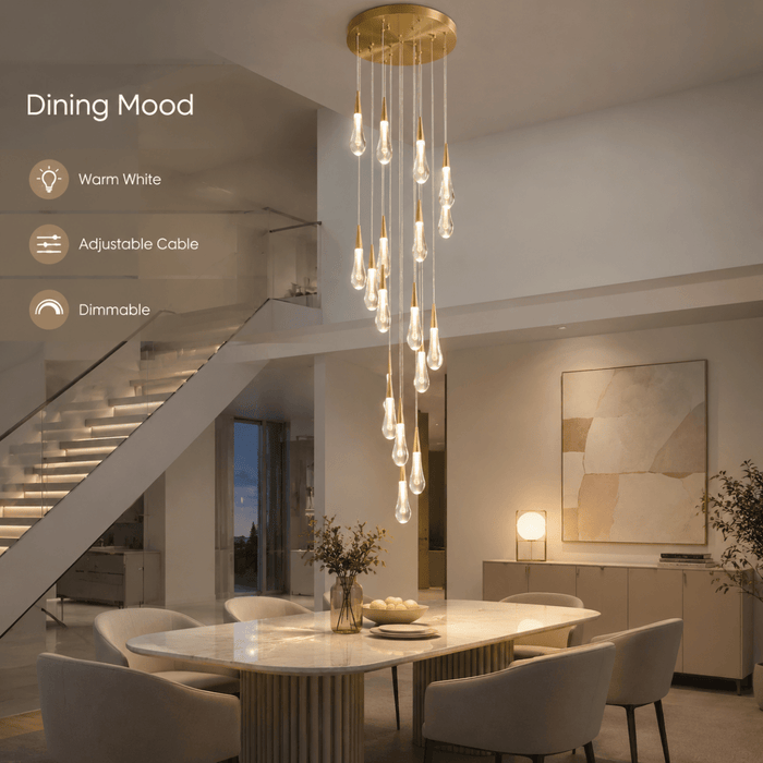 BAMDECOR LT12 18-Heads Solid Crystal Rain drop Chandelier High Ceiling Foyers Entrance Chandeliers Staircase Long Pendant Light (Silver Insert) - Amazingooh Wholesale