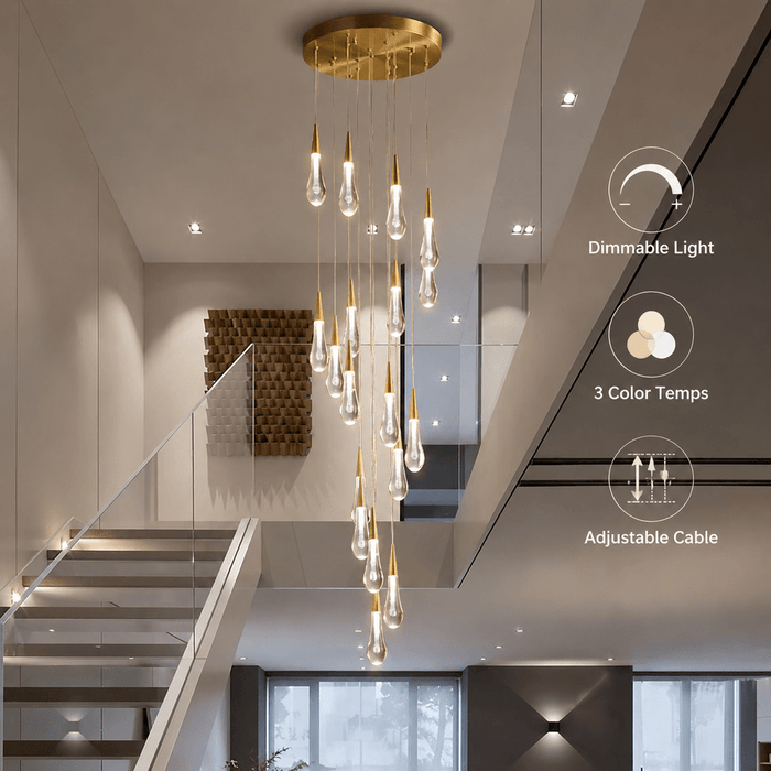 BAMDECOR LT12 18-Heads Solid Crystal Rain drop Chandelier High Ceiling Foyers Entrance Chandeliers Staircase Long Pendant Light (Silver Insert) - Amazingooh Wholesale