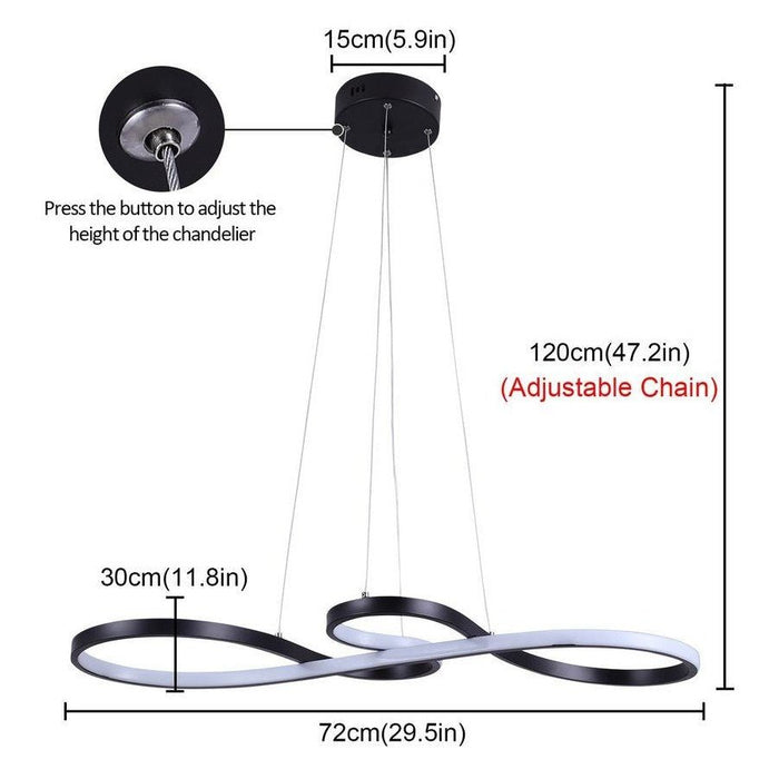 BAMDECOR Modern Black Chandelier Infinity LED Pendant Light Adjustable 3 Color Dimmable for Dining Bar Living Room 75 - 100cm - Amazingooh Wholesale