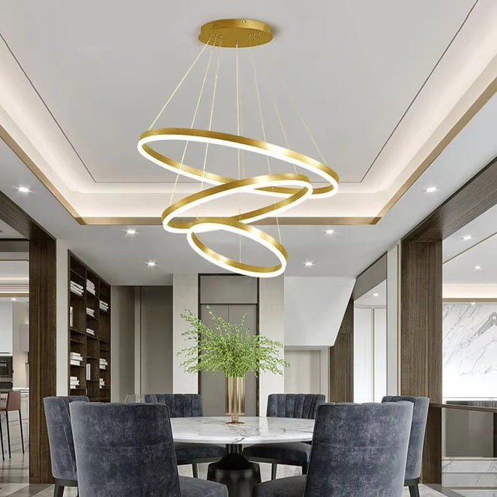 BAMDECOR Modern LED Chandelier, Dimmable Pendant Light with Remote Control Rings Round Ceiling Lighting Fixture 3 Color Temperatures Contemporary Chandeliers (3 Rings - Gold) - Amazingooh Wholesale