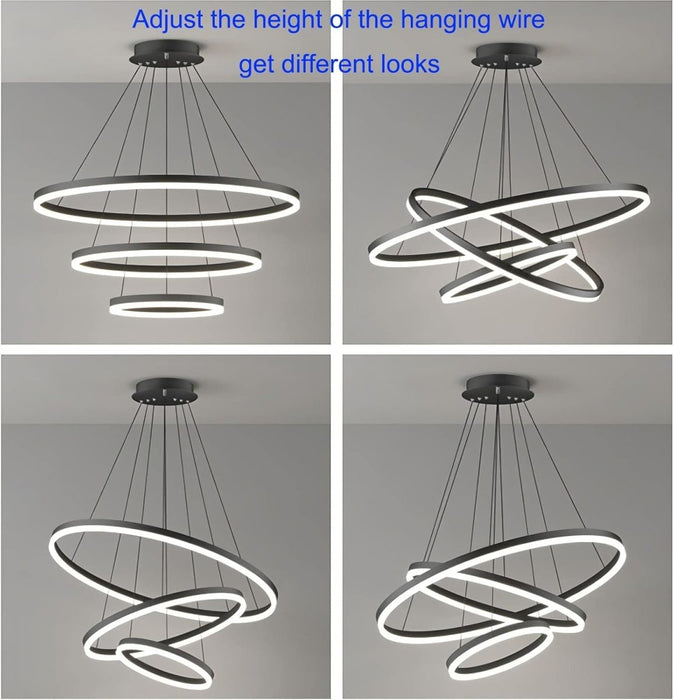 BAMDECOR Modern LED Chandelier, Dimmable Pendant Light with Remote Control Rings Round Ceiling Lighting Fixture 3 Color Temperatures Contemporary Chandeliers (3 Rings - Black) - Amazingooh Wholesale