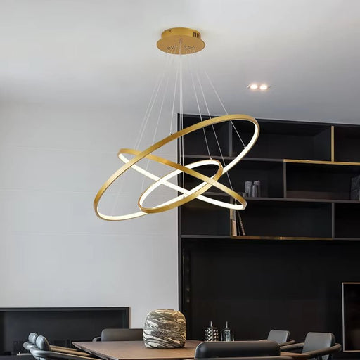 BAMDECOR Modern LED Chandelier, Dimmable Pendant Light with Remote Control Rings Round Ceiling Lighting Fixture 3 Color Temperatures Contemporary Chandeliers (3 Rings - Gold) - Amazingooh Wholesale