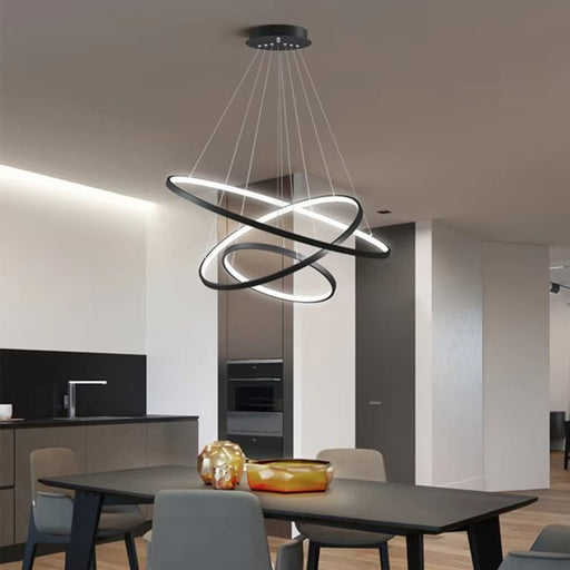 BAMDECOR Modern LED Chandelier, Dimmable Pendant Light with Remote Control Rings Round Ceiling Lighting Fixture 3 Color Temperatures Contemporary Chandeliers (3 Rings - Black) - Amazingooh Wholesale