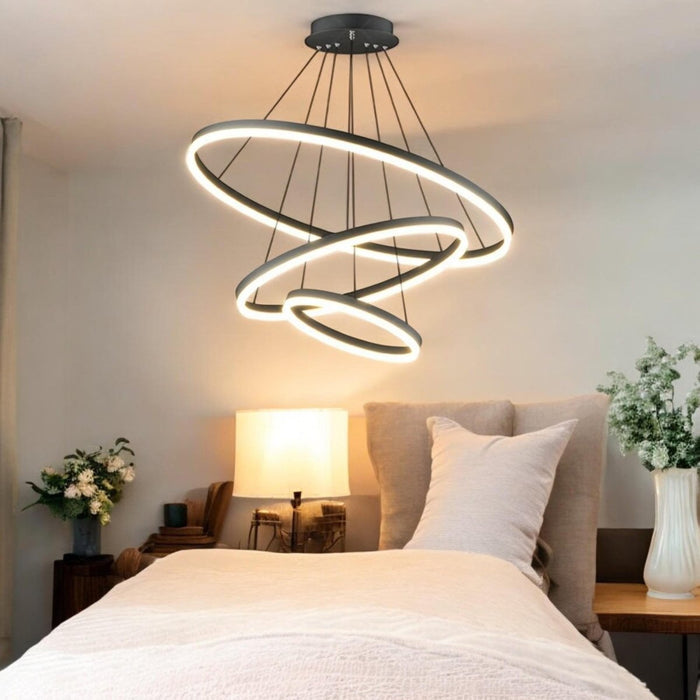 BAMDECOR Modern LED Chandelier, Dimmable Pendant Light with Remote Control Rings Round Ceiling Lighting Fixture 3 Color Temperatures Contemporary Chandeliers (3 Rings - Black) - Amazingooh Wholesale