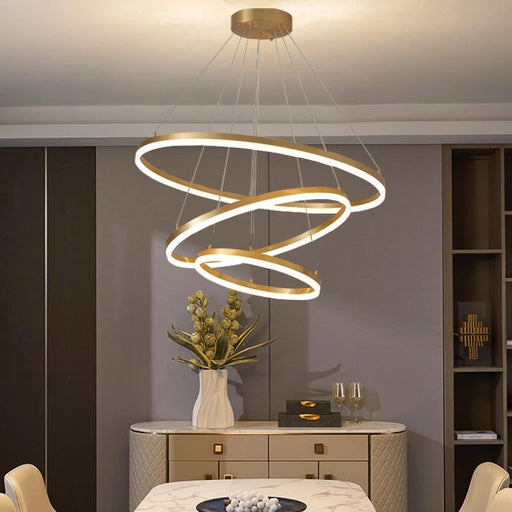 BAMDECOR Modern LED Chandelier, Dimmable Pendant Light with Remote Control Rings Round Ceiling Lighting Fixture 3 Color Temperatures Contemporary Chandeliers (3 Rings - Gold) - Amazingooh Wholesale