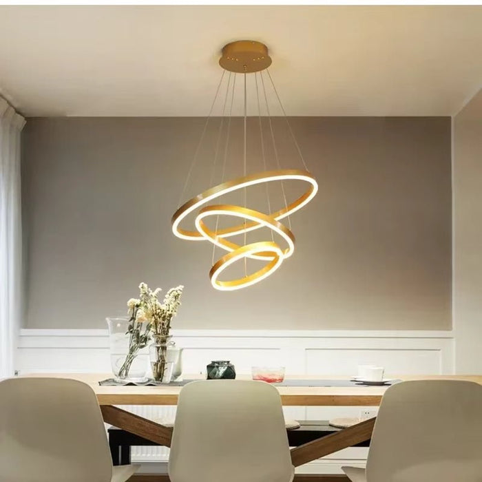 BAMDECOR Modern LED Chandelier, Dimmable Pendant Light with Remote Control Rings Round Ceiling Lighting Fixture 3 Color Temperatures Contemporary Chandeliers (3 Rings - Gold) - Amazingooh Wholesale