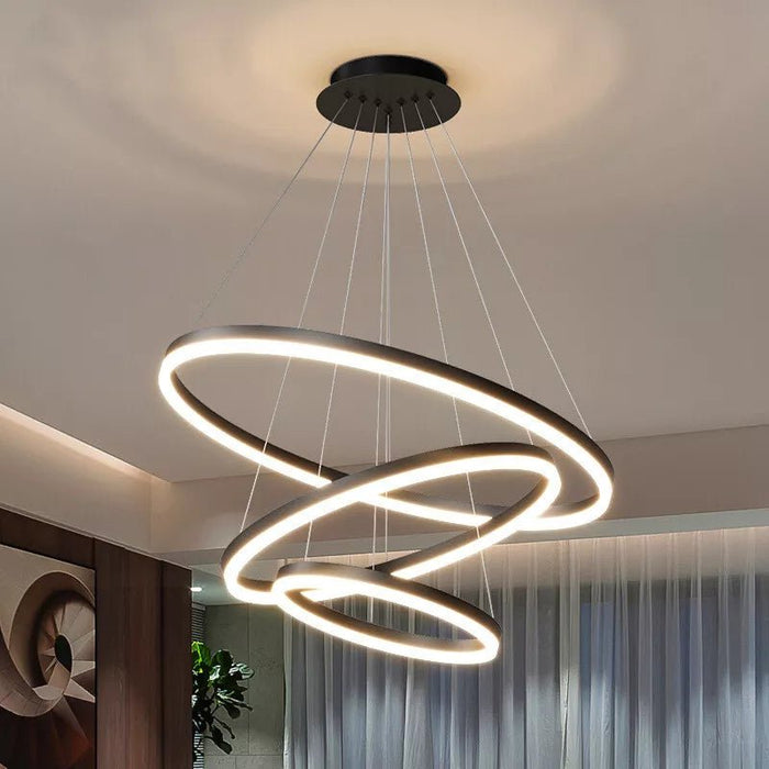 BAMDECOR Modern LED Chandelier, Dimmable Pendant Light with Remote Control Rings Round Ceiling Lighting Fixture 3 Color Temperatures Contemporary Chandeliers (3 Rings - Black) - Amazingooh Wholesale