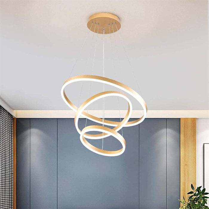 BAMDECOR Modern LED Chandelier, Dimmable Pendant Light with Remote Control Rings Round Ceiling Lighting Fixture 3 Color Temperatures Contemporary Chandeliers (3 Rings - Gold) - Amazingooh Wholesale