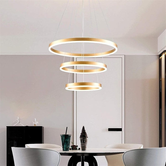 BAMDECOR Modern LED Chandelier, Dimmable Pendant Light with Remote Control Rings Round Ceiling Lighting Fixture 3 Color Temperatures Contemporary Chandeliers (3 Rings - Gold) - Amazingooh Wholesale