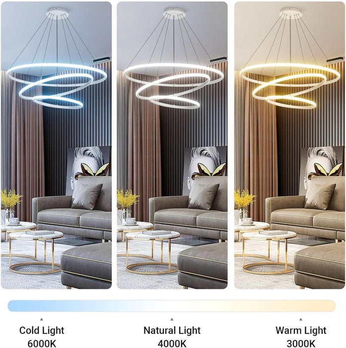 BAMDECOR Modern LED Chandelier, Dimmable Pendant Light with Remote Control Rings Round Ceiling Lighting Fixture 3 Color Temperatures Contemporary Chandeliers (3 Rings - Black) - Amazingooh Wholesale