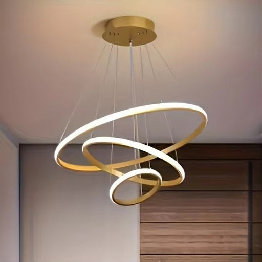 BAMDECOR Modern LED Chandelier, Dimmable Pendant Light with Remote Control Rings Round Ceiling Lighting Fixture 3 Color Temperatures Contemporary Chandeliers (3 Rings - Gold) - Amazingooh Wholesale