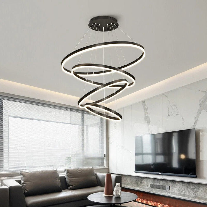BAMDECOR Modern LED Chandelier, Dimmable Pendant Light with Remote Control Rings Round Ceiling Lighting Fixture 3 Color Temperatures Contemporary Chandeliers (4 Rings - Black) - Amazingooh Wholesale