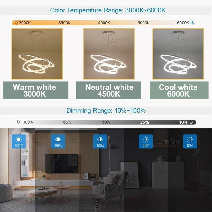 BAMDECOR Modern LED Chandelier, Dimmable Pendant Light with Remote Control Rings Round Ceiling Lighting Fixture 3 Color Temperatures Contemporary Chandeliers (4 Rings - Black) - Amazingooh Wholesale