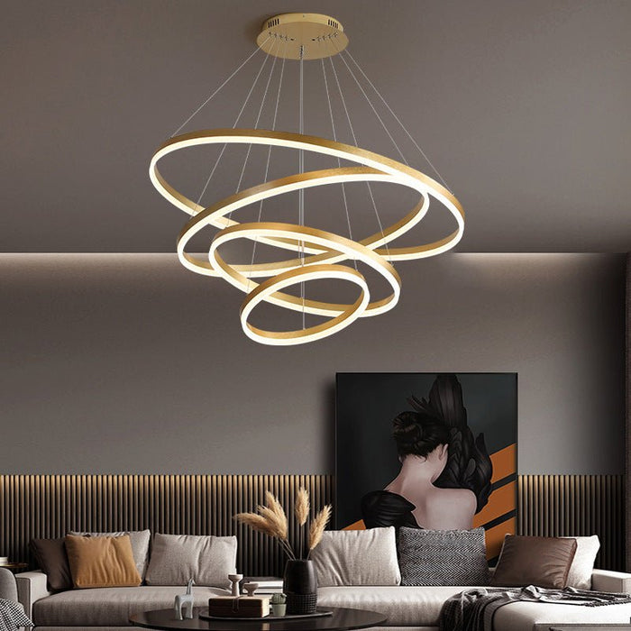 BAMDECOR Modern LED Chandelier, Dimmable Pendant Light with Remote Control Rings Round Ceiling Lighting Fixture 3 Color Temperatures Contemporary Chandeliers (4 Rings - Gold) - Amazingooh Wholesale