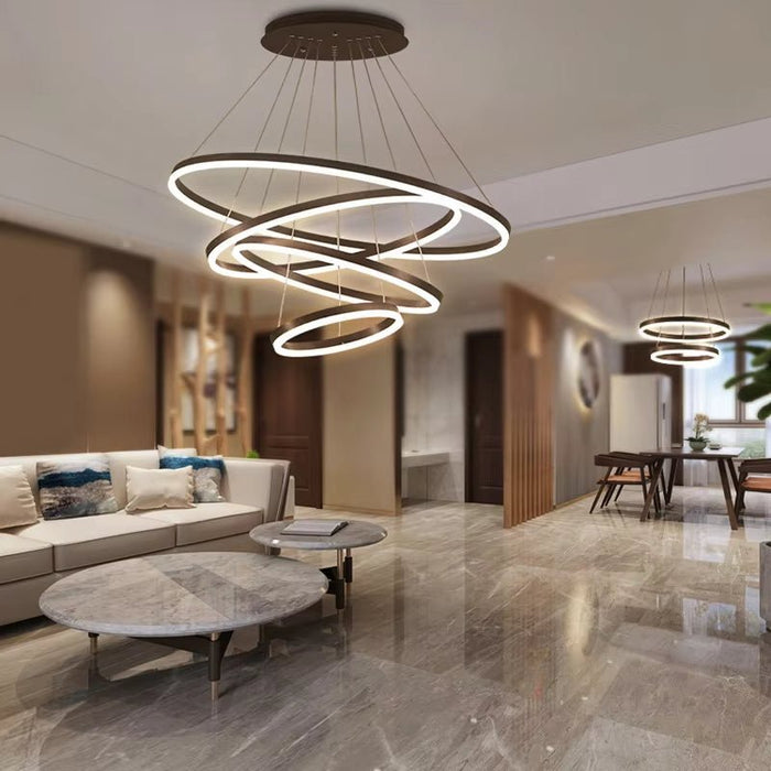 BAMDECOR Modern LED Chandelier, Dimmable Pendant Light with Remote Control Rings Round Ceiling Lighting Fixture 3 Color Temperatures Contemporary Chandeliers (4 Rings - Black) - Amazingooh Wholesale