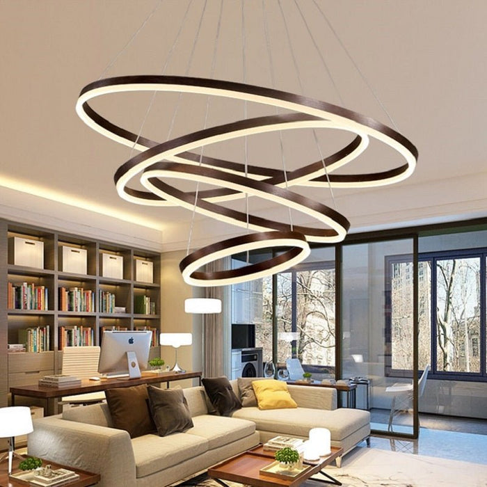 BAMDECOR Modern LED Chandelier, Dimmable Pendant Light with Remote Control Rings Round Ceiling Lighting Fixture 3 Color Temperatures Contemporary Chandeliers (4 Rings - Black) - Amazingooh Wholesale