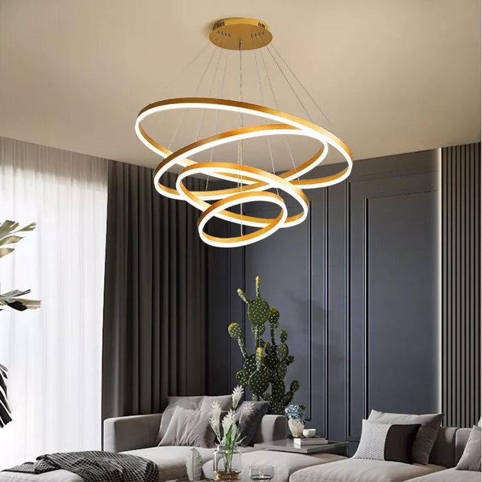 BAMDECOR Modern LED Chandelier, Dimmable Pendant Light with Remote Control Rings Round Ceiling Lighting Fixture 3 Color Temperatures Contemporary Chandeliers (4 Rings - Gold) - Amazingooh Wholesale