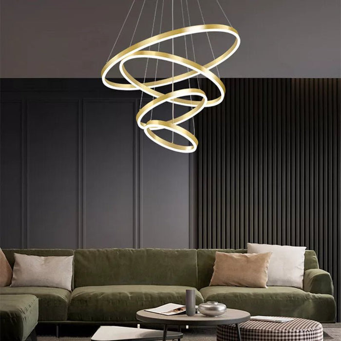 BAMDECOR Modern LED Chandelier, Dimmable Pendant Light with Remote Control Rings Round Ceiling Lighting Fixture 3 Color Temperatures Contemporary Chandeliers (4 Rings - Gold) - Amazingooh Wholesale
