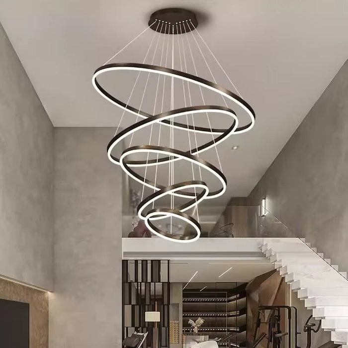 BAMDECOR Modern LED Chandelier, Dimmable Pendant Light with Remote Control Rings Round Ceiling Lighting Fixture 3 Color Temperatures Contemporary Chandeliers (5 Rings - Black) - Amazingooh Wholesale