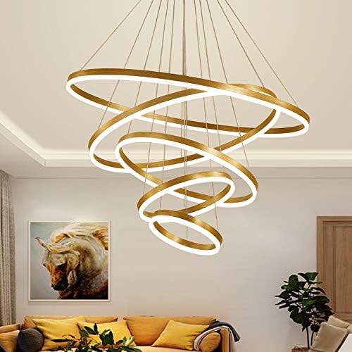 BAMDECOR Modern LED Chandelier, Dimmable Pendant Light with Remote Control Rings Round Ceiling Lighting Fixture 3 Color Temperatures Contemporary Chandeliers (5 Rings - Gold) - Amazingooh Wholesale