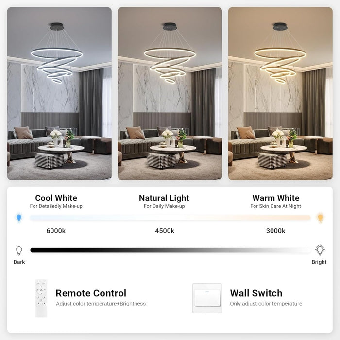 BAMDECOR Modern LED Chandelier, Dimmable Pendant Light with Remote Control Rings Round Ceiling Lighting Fixture 3 Color Temperatures Contemporary Chandeliers (5 Rings - Gold) - Amazingooh Wholesale