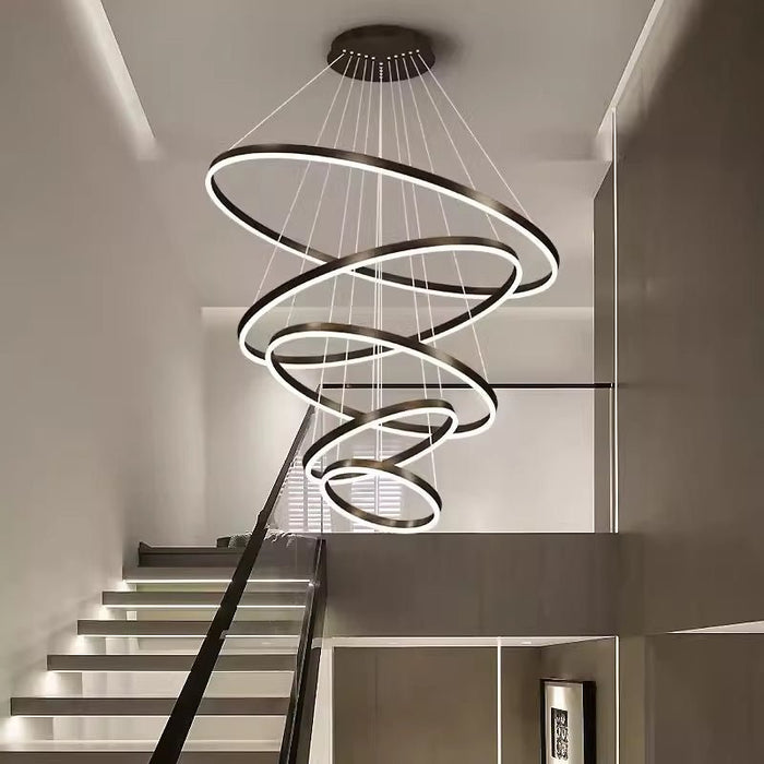 BAMDECOR Modern LED Chandelier, Dimmable Pendant Light with Remote Control Rings Round Ceiling Lighting Fixture 3 Color Temperatures Contemporary Chandeliers (5 Rings - Black) - Amazingooh Wholesale