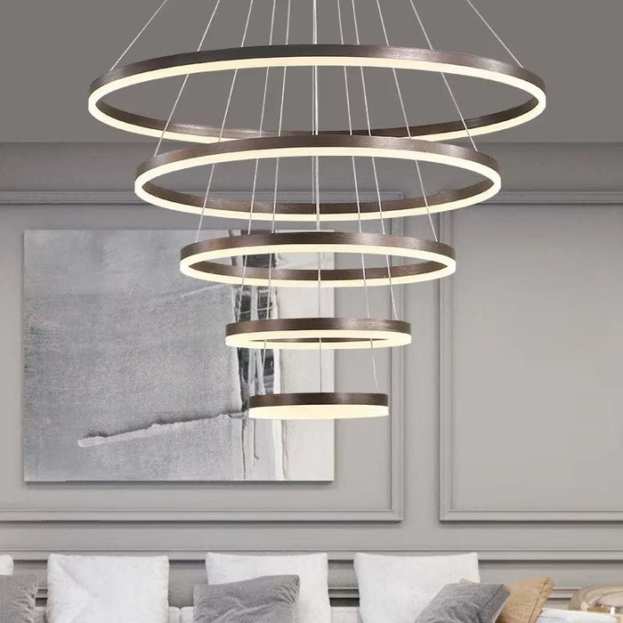 BAMDECOR Modern LED Chandelier, Dimmable Pendant Light with Remote Control Rings Round Ceiling Lighting Fixture 3 Color Temperatures Contemporary Chandeliers (5 Rings - Black) - Amazingooh Wholesale