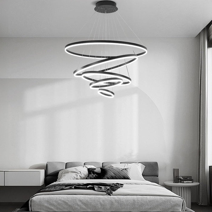 BAMDECOR Modern LED Chandelier, Dimmable Pendant Light with Remote Control Rings Round Ceiling Lighting Fixture 3 Color Temperatures Contemporary Chandeliers (5 Rings - Black) - Amazingooh Wholesale