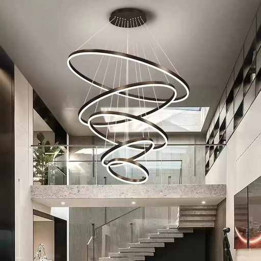 BAMDECOR Modern LED Chandelier, Dimmable Pendant Light with Remote Control Rings Round Ceiling Lighting Fixture 3 Color Temperatures Contemporary Chandeliers (5 Rings - Black) - Amazingooh Wholesale