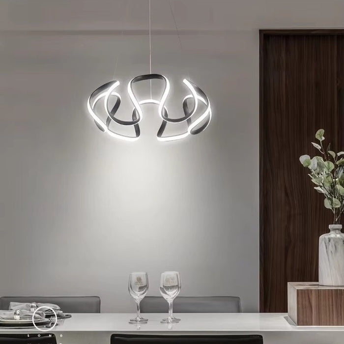 BAMDECOR Modern Pendant Light Chic Circular LED Chandelier Dimmable Irregular Hangning Lighting Adjustable Contemporary Droplight for Living Dining Room Bedroom (Black) - Amazingooh Wholesale