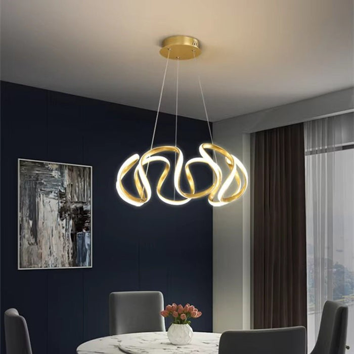 BAMDECOR Modern Pendant Light Chic Circular LED Chandelier Dimmable Irregular Hangning Lighting Adjustable Contemporary Droplight for Living Dining Room Bedroom (Gold) - Amazingooh Wholesale