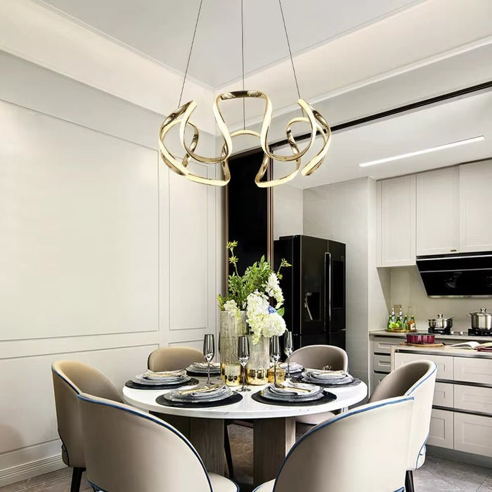 BAMDECOR Modern Pendant Light Chic Circular LED Chandelier Dimmable Irregular Hangning Lighting Adjustable Contemporary Droplight for Living Dining Room Bedroom (Gold) - Amazingooh Wholesale
