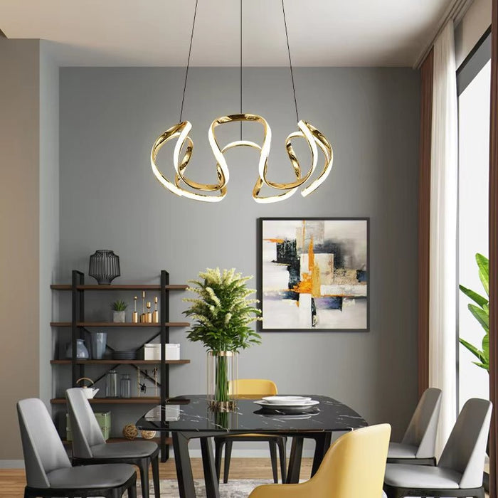 BAMDECOR Modern Pendant Light Chic Circular LED Chandelier Dimmable Irregular Hangning Lighting Adjustable Contemporary Droplight for Living Dining Room Bedroom (Gold) - Amazingooh Wholesale