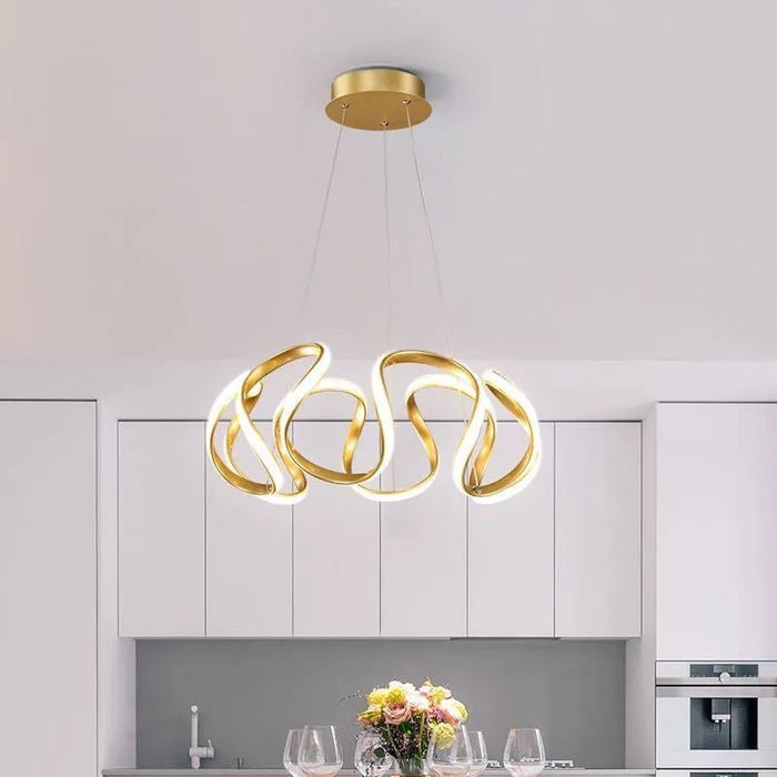 BAMDECOR Modern Pendant Light Chic Circular LED Chandelier Dimmable Irregular Hangning Lighting Adjustable Contemporary Droplight for Living Dining Room Bedroom (Gold) - Amazingooh Wholesale