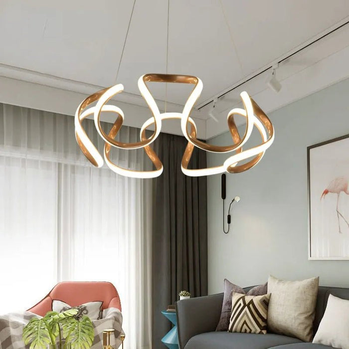 BAMDECOR Modern Pendant Light Chic Circular LED Chandelier Dimmable Irregular Hangning Lighting Adjustable Contemporary Droplight for Living Dining Room Bedroom (Gold) - Amazingooh Wholesale