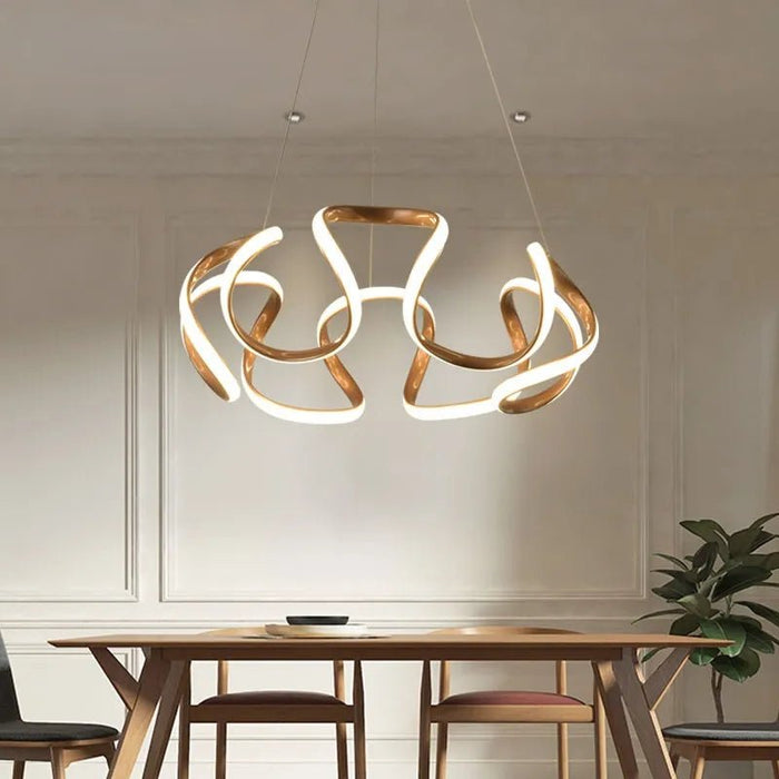 BAMDECOR Modern Pendant Light Chic Circular LED Chandelier Dimmable Irregular Hangning Lighting Adjustable Contemporary Droplight for Living Dining Room Bedroom (Gold) - Amazingooh Wholesale