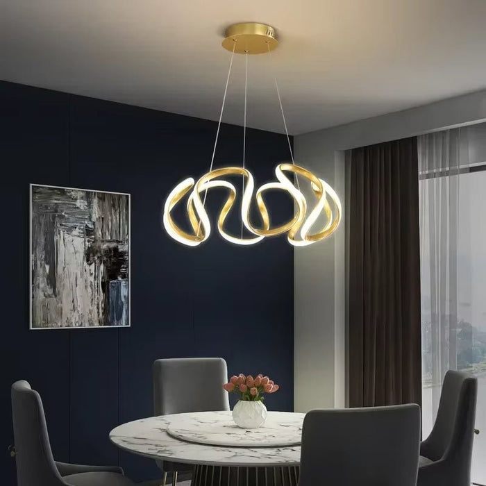BAMDECOR Modern Pendant Light Chic Circular LED Chandelier Dimmable Irregular Hangning Lighting Adjustable Contemporary Droplight for Living Dining Room Bedroom (Gold) - Amazingooh Wholesale