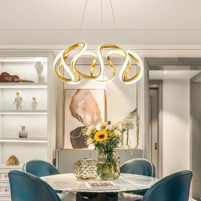 BAMDECOR Modern Pendant Light Chic Circular LED Chandelier Dimmable Irregular Hangning Lighting Adjustable Contemporary Droplight for Living Dining Room Bedroom (Gold) - Amazingooh Wholesale
