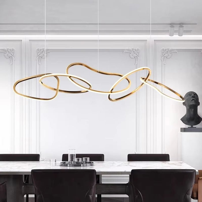 BAMDECOR Nordic Minimalist Titanum Gold LED Pendant Light Adjustable Modern Ring Chandelier for Dining Room and Bar - Amazingooh Wholesale