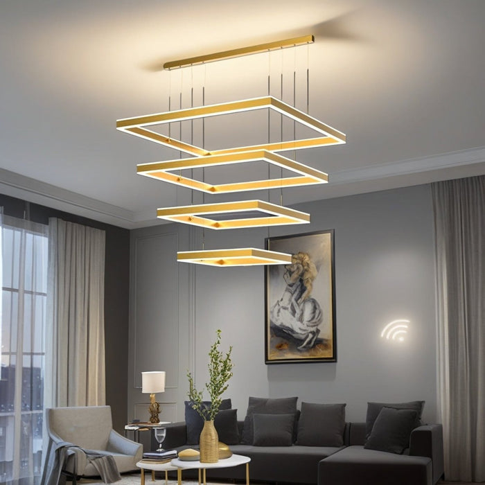 BAMDECOR SQ18882/4 Gold Modern Minimalist Square Pendant Light Adjustable LED Chandelier for Bar, Dining Room, Office - Amazingooh Wholesale