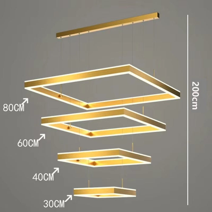 BAMDECOR SQ18882/4 Gold Modern Minimalist Square Pendant Light Adjustable LED Chandelier for Bar, Dining Room, Office - Amazingooh Wholesale