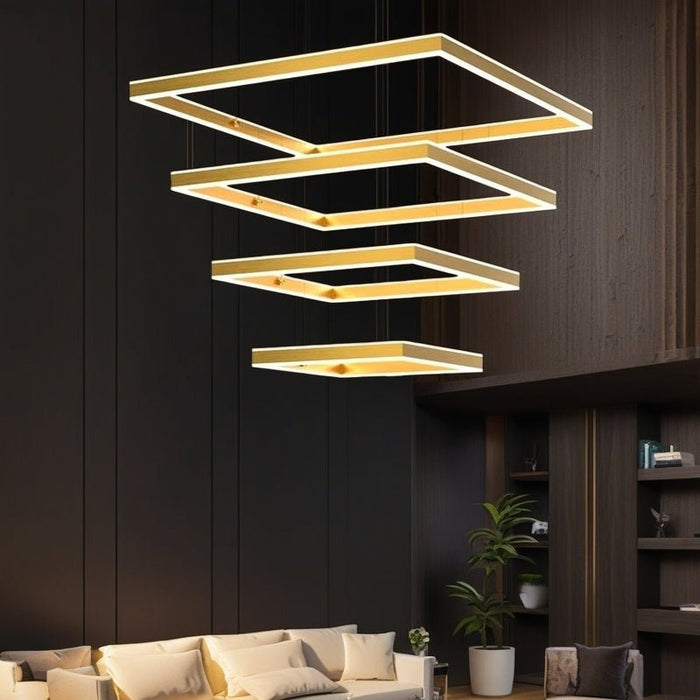 BAMDECOR SQ18882/4 Gold Modern Minimalist Square Pendant Light Adjustable LED Chandelier for Bar, Dining Room, Office - Amazingooh Wholesale