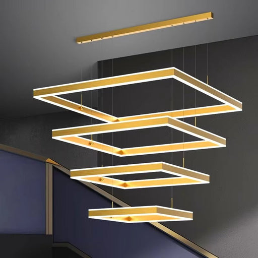 BAMDECOR SQ18882/4 Gold Modern Minimalist Square Pendant Light Adjustable LED Chandelier for Bar, Dining Room, Office - Amazingooh Wholesale