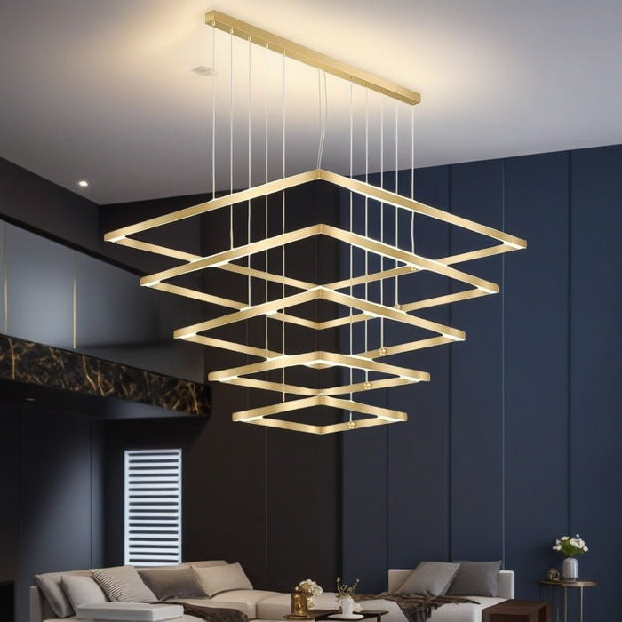 BAMDECOR SQ18882/5 Gold Modern Minimalist Square Pendant Light Adjustable LED Chandelier for Bar, Dining Room, Office - Amazingooh Wholesale