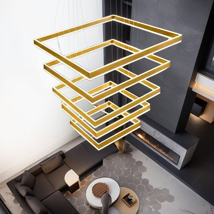 BAMDECOR SQ18882/5 Gold Modern Minimalist Square Pendant Light Adjustable LED Chandelier for Bar, Dining Room, Office - Amazingooh Wholesale