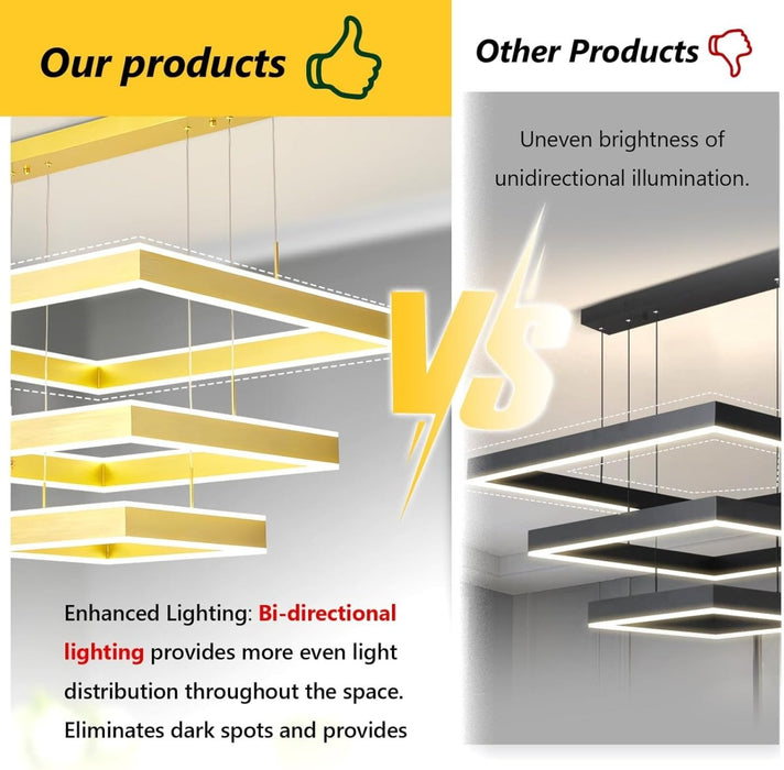 BAMDECOR SQ18882/5 Gold Modern Minimalist Square Pendant Light Adjustable LED Chandelier for Bar, Dining Room, Office - Amazingooh Wholesale